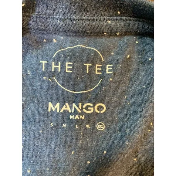 Mango Basic T Shirt‎ Mens XL Gray Crew Neck Cotton Speckled Starry Night - Picture 4 of 12